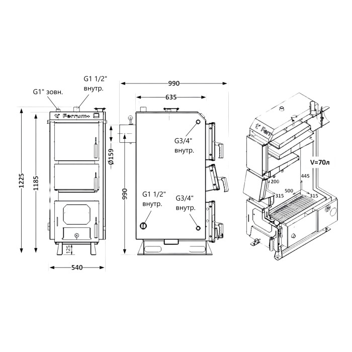 Котел твердопаливний сталевий Thermo Alliance Ferrum Plus V 5.0 FSF+ 16