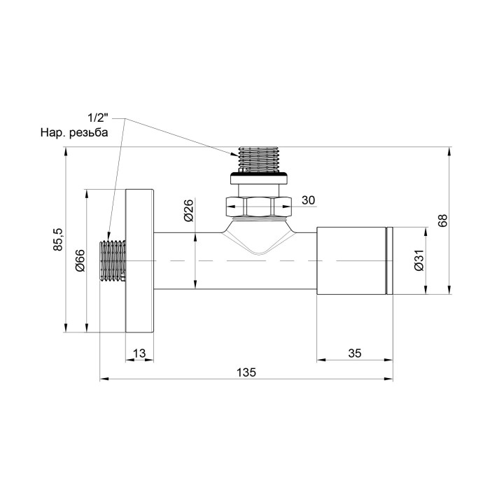 Комплект кранів Thermo Alliance Standart 1/2" З для рушникосушарки кутовий білий SF395W15W