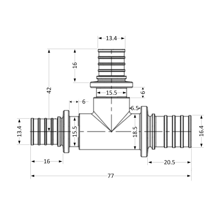 Трійник натяжний Icma №1039 d20х16х16 851039GWBOBO0