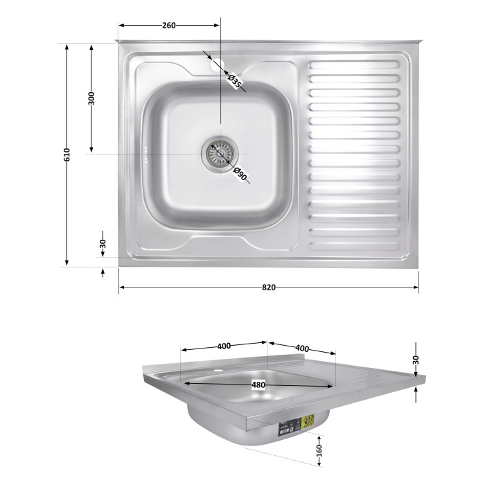 Кухонна мийка Brinex 6080-L 0,6 мм Satin (BRIN6080LSAT06)