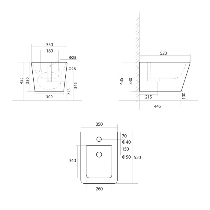 Біде підвісне Qtap Tern 520x350x330 мм, Beige QT17551303GSB