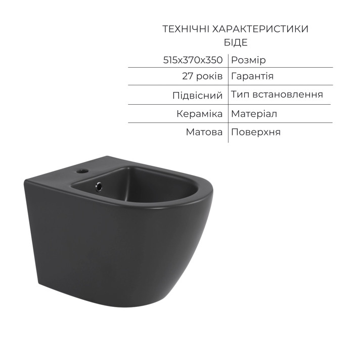 Комплект Qtap Robin Anthracite 3 в 1: підвісний унітаз Ultra Quiet + біде підвісне + раковина накладна QTROBAN49157