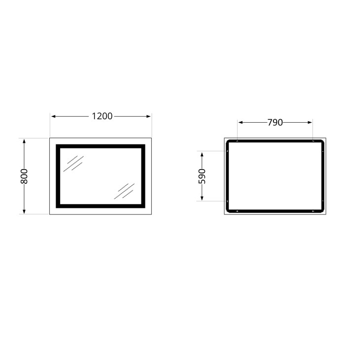 Дзеркало Lidz Kubis (KU1) 1200х800 з LED-підсвічуванням Touch, з антизапотіванням, з димером, рег. яскравості LDKUB120080049008