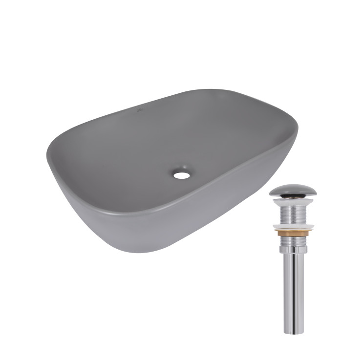 Раковина накладна Qtap Robin 600x390x150 мм, Stone grey, прямокутна, з донним клапаном QTROB188SG49786