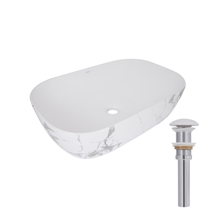 Раковина накладна Qtap Robin 600x390x150 мм, Marble, прямокутна, з донним клапаном QTROB188MR49788