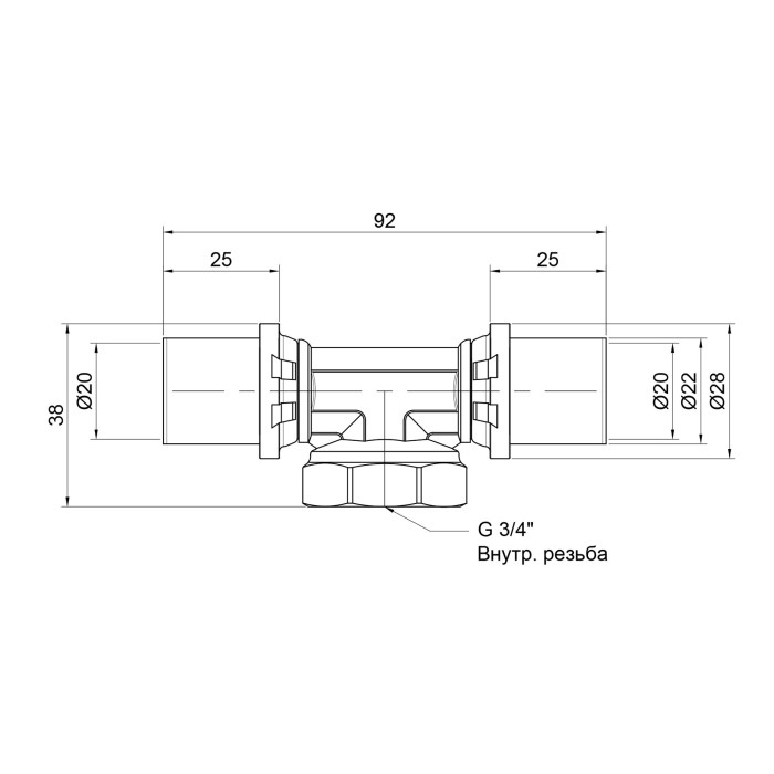 Трійник прес Icma 20х3/4"х20 ВР №408